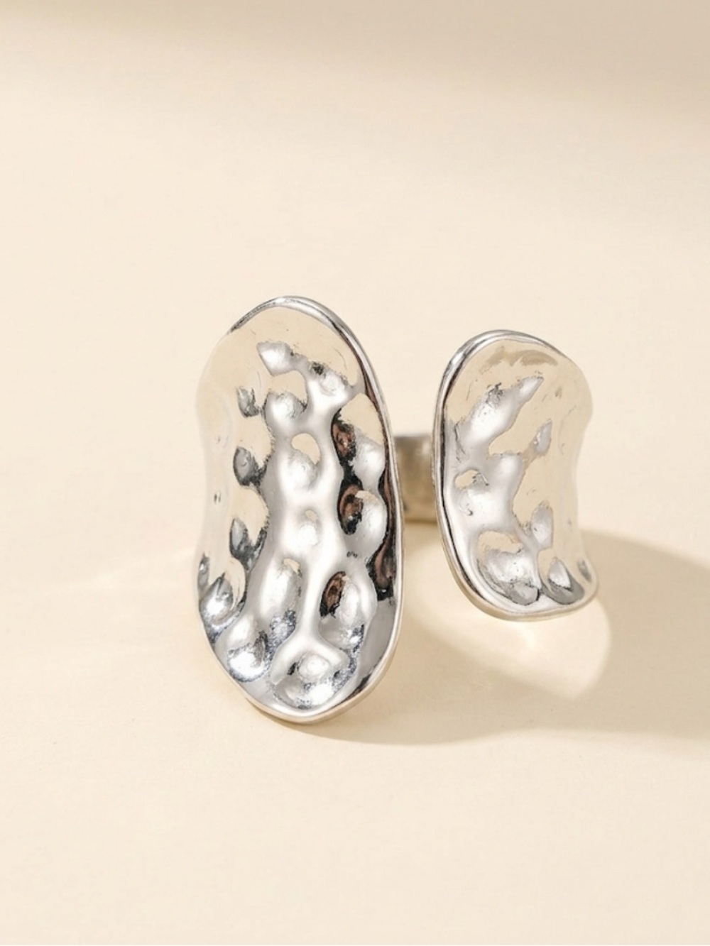 NEW Sterling-Colored Hammered Open Ring - Silver Tone Women's Ring